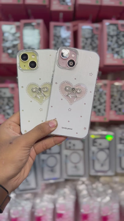 Premium Heart Bow Glitter Case for iPhone with Crystal Camera Protection